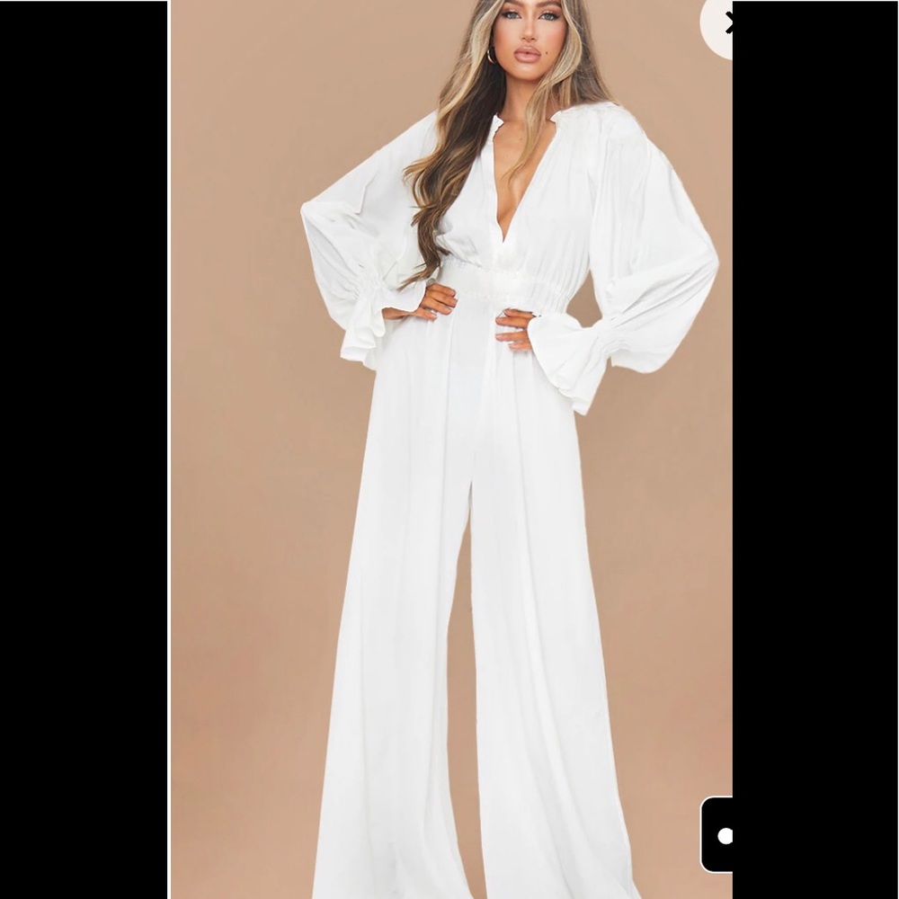 NWT prettylittlething shirted neck chiffon jumpsuit